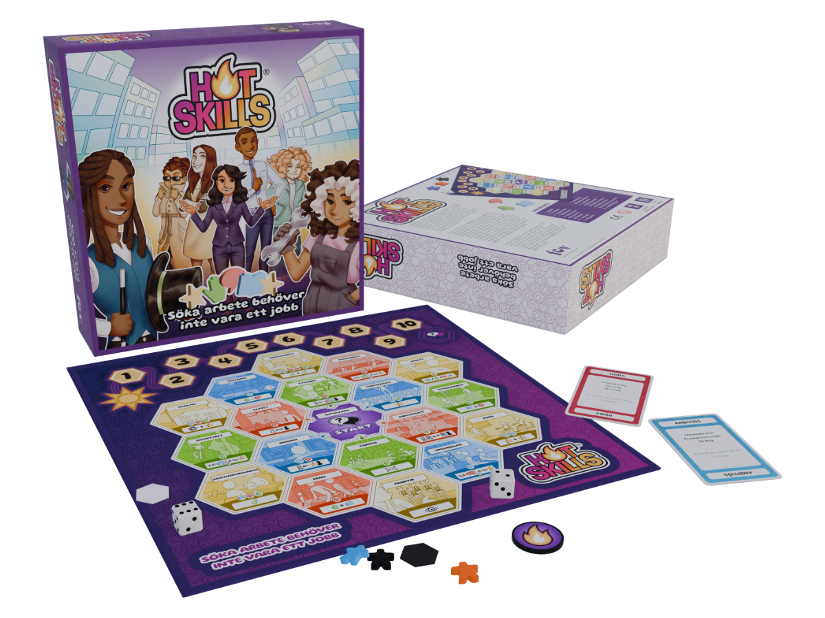 Hot Skills-brädspelet med spelplan, ask och komponenter